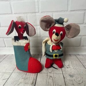 Lot Of 2 Vintage R. Dakin Dream Pets Christmas Mouse Japan 1960’s Stocking Santa